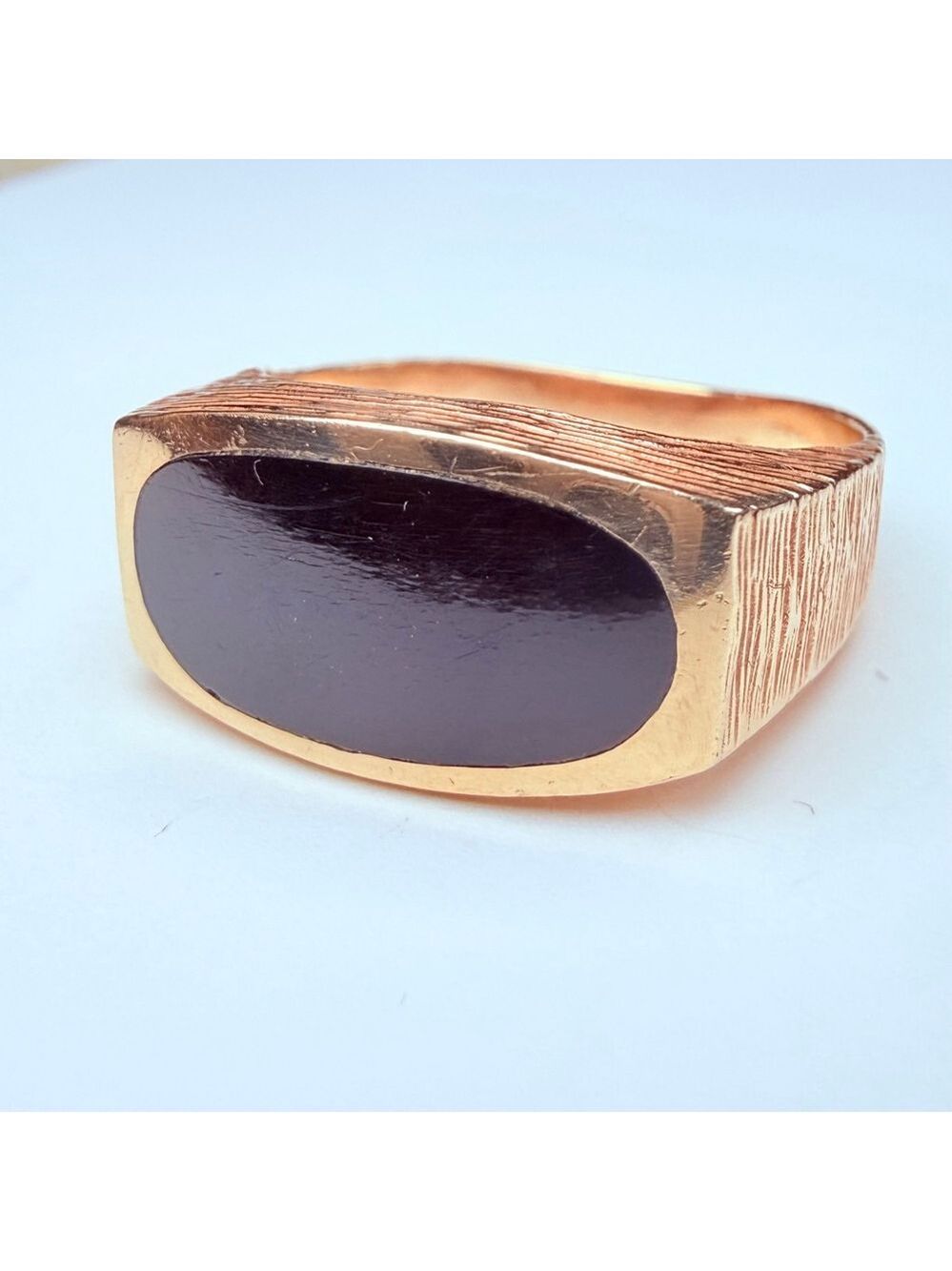 10K Solid Yellow Gold Na Hoku Black Onyx Inlay Rectangle Modern Vintage Ring 9.5